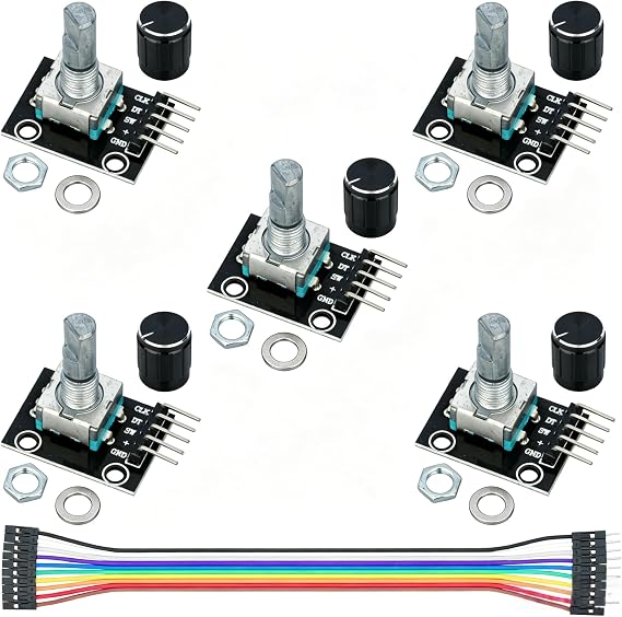 5Pcs 360 Degree Rotary Encoder Module KY-040 with Black Knobs