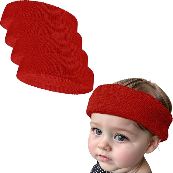 COUVER Baby Infant Terry Solid Color Headband, 4 Pieces