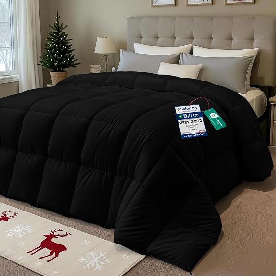 Utopia Bedding Comforter Duvet Insert, Quilted Comforter with Corner Tabs, Box Stitched Down Alternative Comforters (Black, King UK)