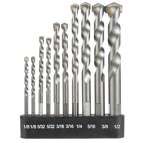 Hyper Tough 10-Piece Masonry Drill BIT Set for Concrete Brick Block Carbide TIP | Triangle Shank