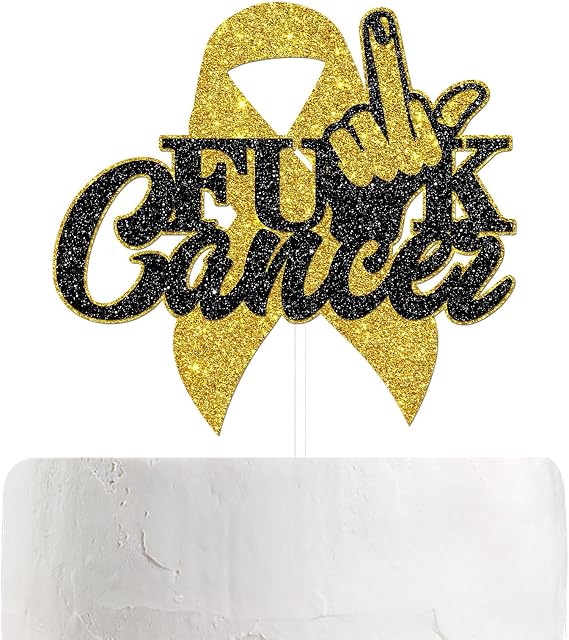 Fuxk Cancer Cake Topper, Black Gold Glitter, Beat Cancer Theme Party Cake Decorations, Cancer Free Party Decoration Supplies