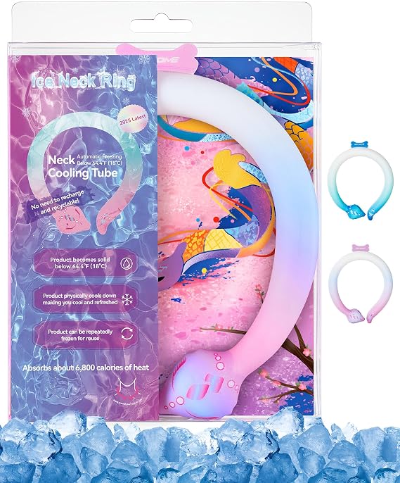 Ice Ring Neck Cooler for Hot Weather Neck Cooling Tube Ring Pack Wraps Gel Reusable Wearable for Summer Heat Hot Flashes Freezer Below 64.4F (Purple)
