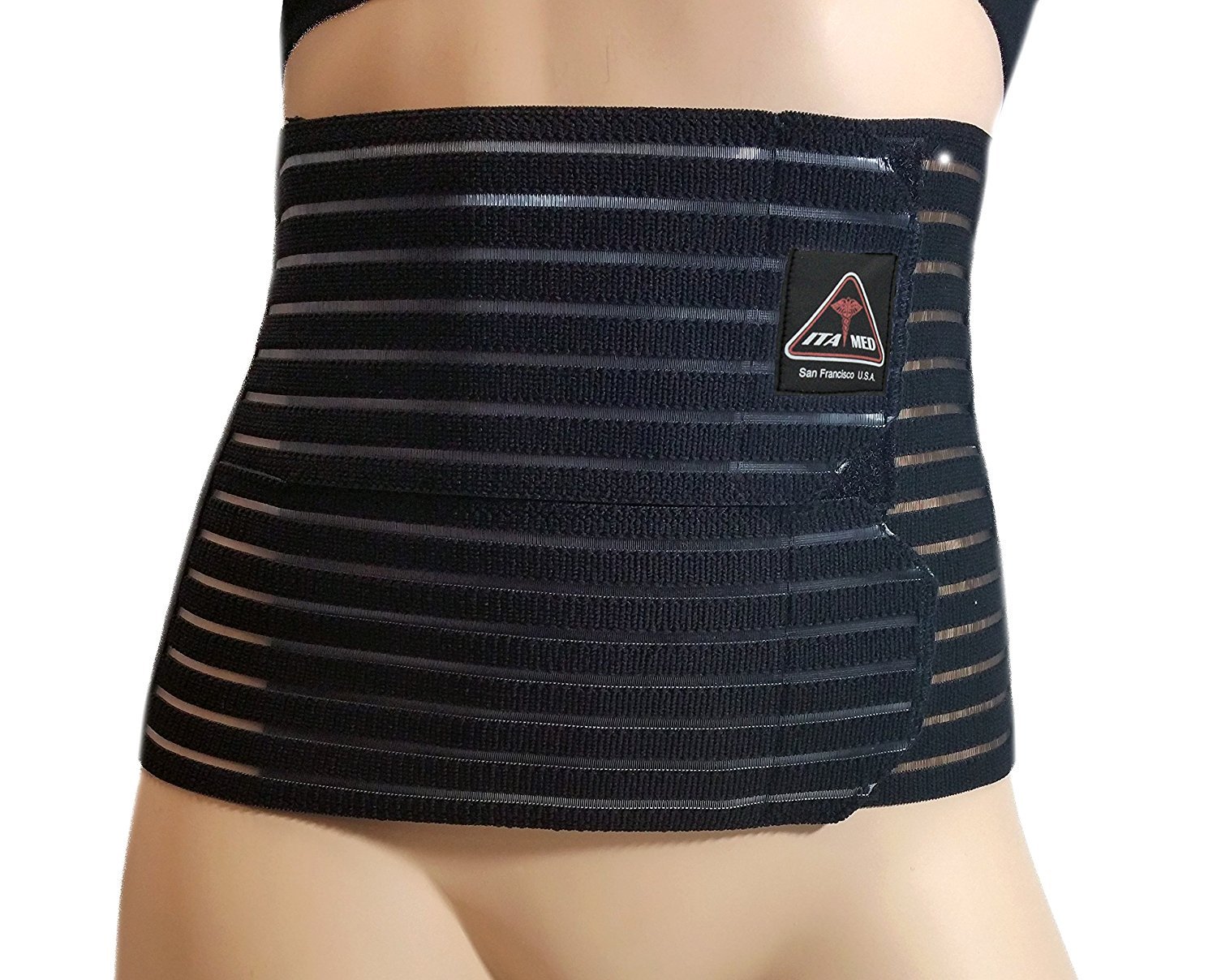 ITA-MED Breathable Abdominal Binder for Women, 8" Wide, Ideal Warp for Postpartum, C-Section and Post Surgery, Body-Shaping Effect, Made In USA (Black, Medium)