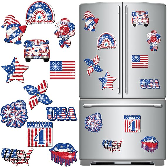 Zonon 12 Pcs 4th of July Diamond Art Refrigerator Magnet Kits DIY
