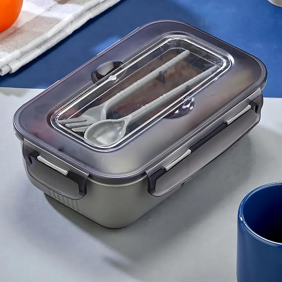 Promosyonca Beslenme Kutusu, 2 Bölmeli Lunch Box, Kaşık ve Çatal Dahil, BPA Free, Kilitlenebilir Kapak, Çatal Kaşık Bölmeli
