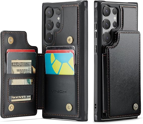 Vinich for Samsung Galaxy S25 Ultra Wallet Case with Card Holder, Black