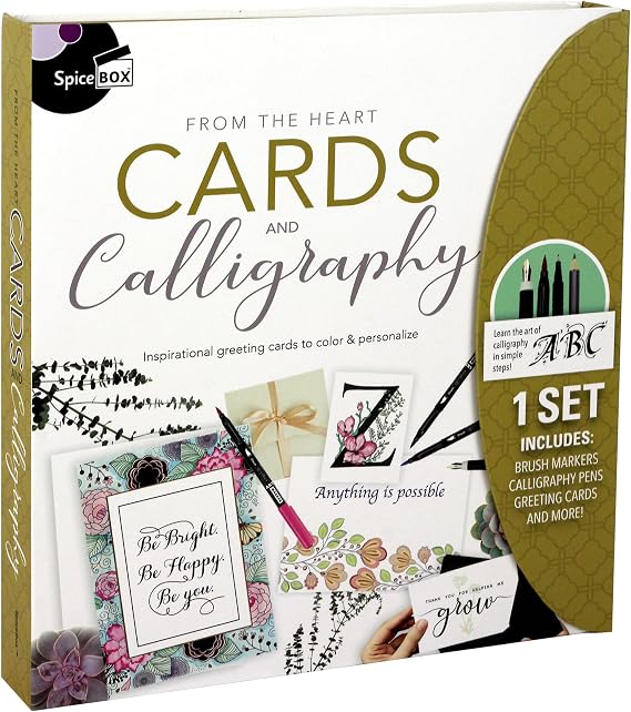 SpiceBox Learn Calligraphy Set for Beginners with Greeting Cards for Adults, Learning Hand Lettering and Penmanship, Art and Craft Kit