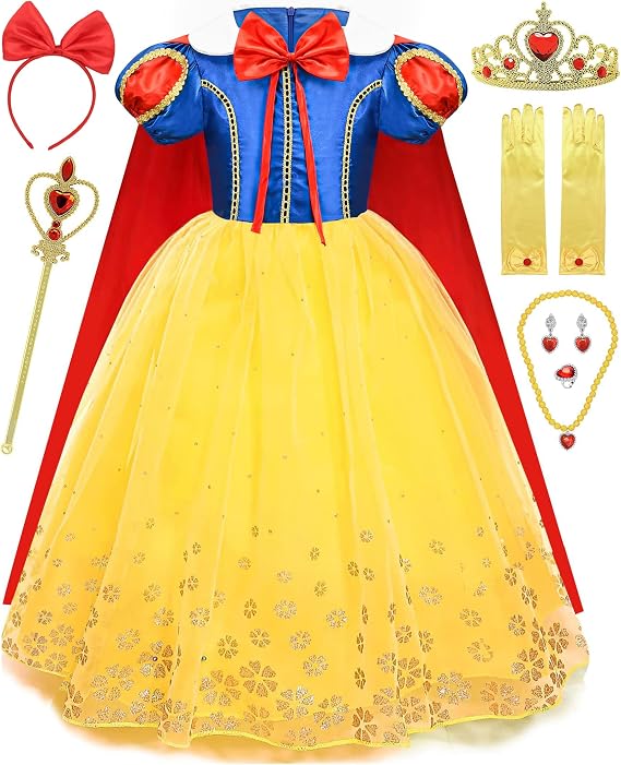 Princess Costume for Girls Princess Dress Halloween Cosplay Birthday Party Dress Up outfit with Cape