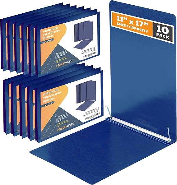 10 Pack 11x17 Pressboard Report Covers, 3 Inch Capacity, Metal Prong