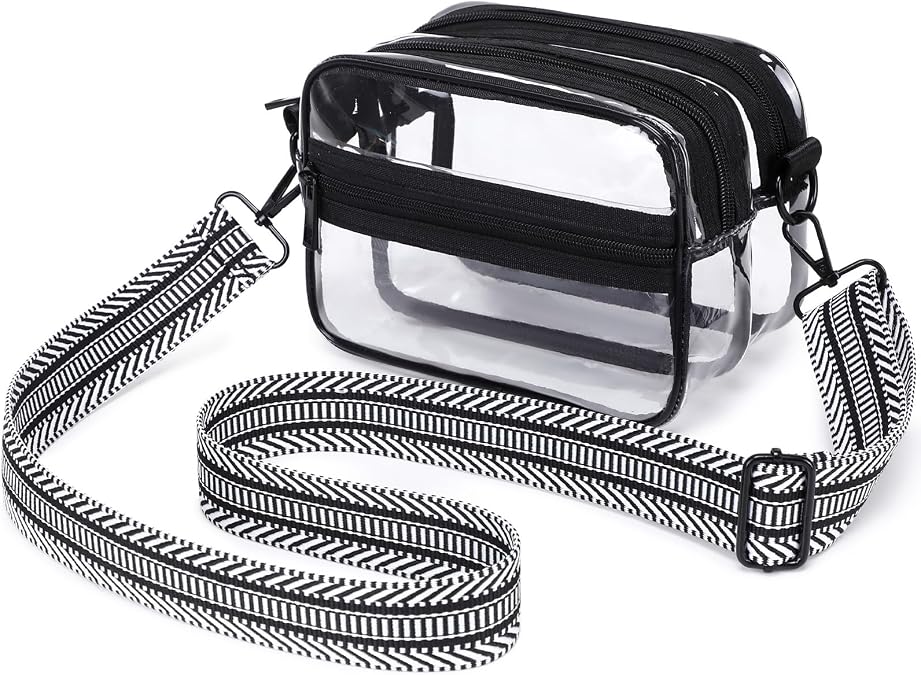 Clear Bag Stadium Approved, See Through Clear Crossbody Bag Purse Dual Main Pockets for Concerts & Events
