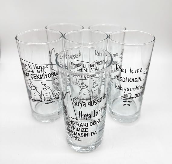 Designer Turkish Raki Glass Raki Bardagi 190cc Straight Model 6 Glasses Lemonade Glass