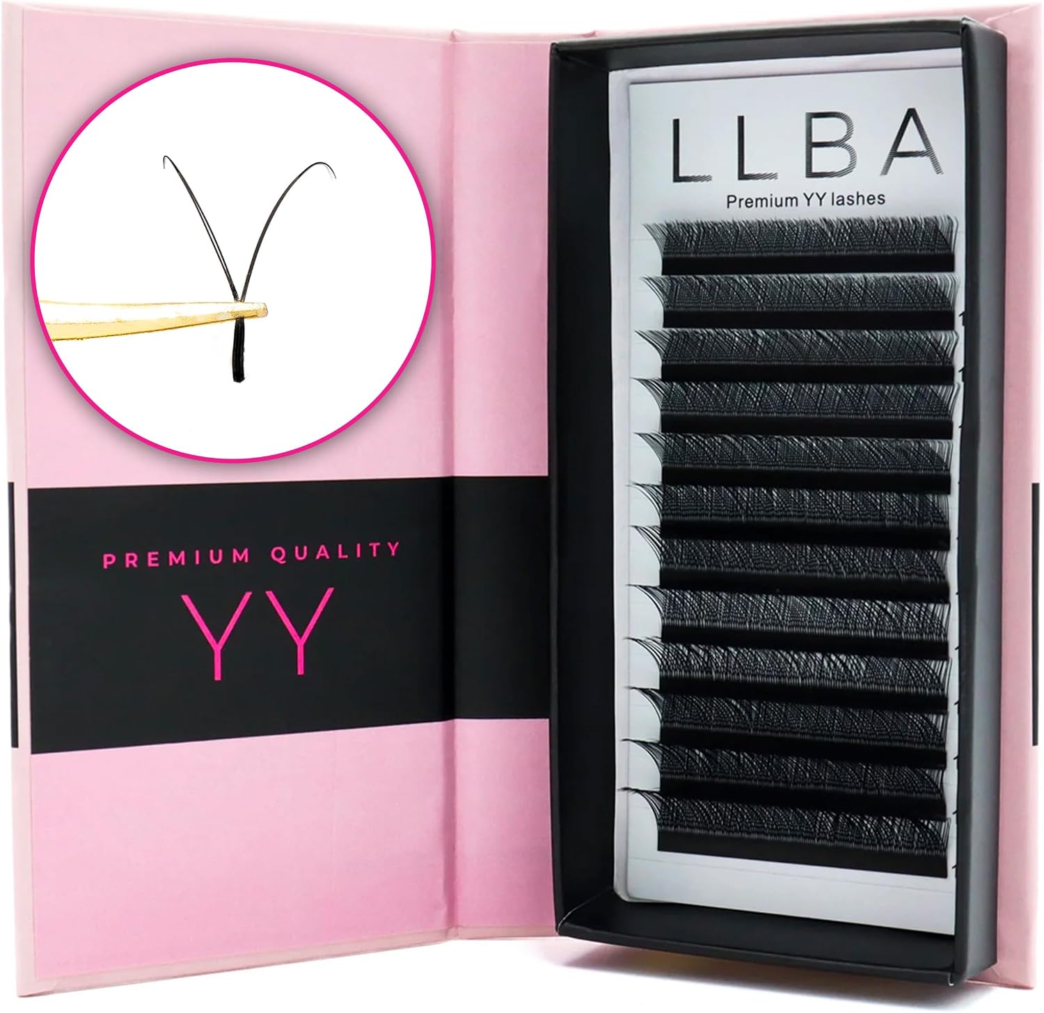 LLBA YY Eyelashes Extensions - 2D Fans Volume Eyelashes D Curl 0.07mm Thickness 9mm - 15mm Length, Full Fluffy Volume Look, Long Lasting & Easy Application
