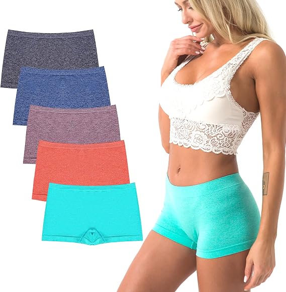 DEEP TOUCH Women Boyshort Underwear Seamless Boxer Panties Breathable Stretch Boxer Briefs for Ladies 5 Pack