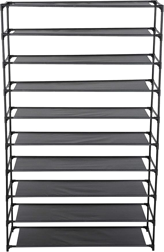 Simplify 10 Tier 50 Pair Freestanding Shoe Rack | Holds up to 100 Individual Shoes | Good for Sneakers, Boots, Loafers, Heels & Slippers | Black