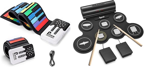 POGOLAB 49 Key Roll Up Keyboard Piano + Electronic Drum Set