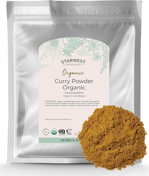 Starwest Botanicals Organic Curry Powder with Salt - Seasoning for Cooking, Spice Blend of Turmeric, Cumin, Coriander, Fenugreek, Cayenne, Ginger, Certified Kosher, Non-GMO - Bulk 1 lb Bag