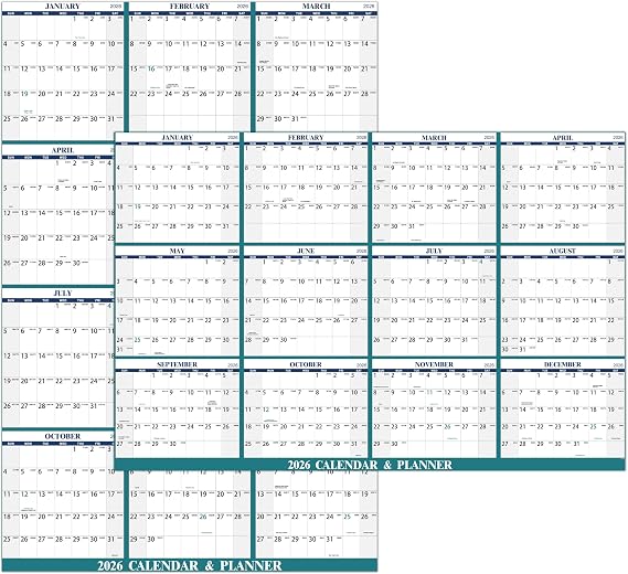 Dry Erase Calendar for Wall - Yearly Wall Calendar 2026, 23" x 35", Jan. - Dec. 2026, 12 Months Folded Yearly Calendars Erasable