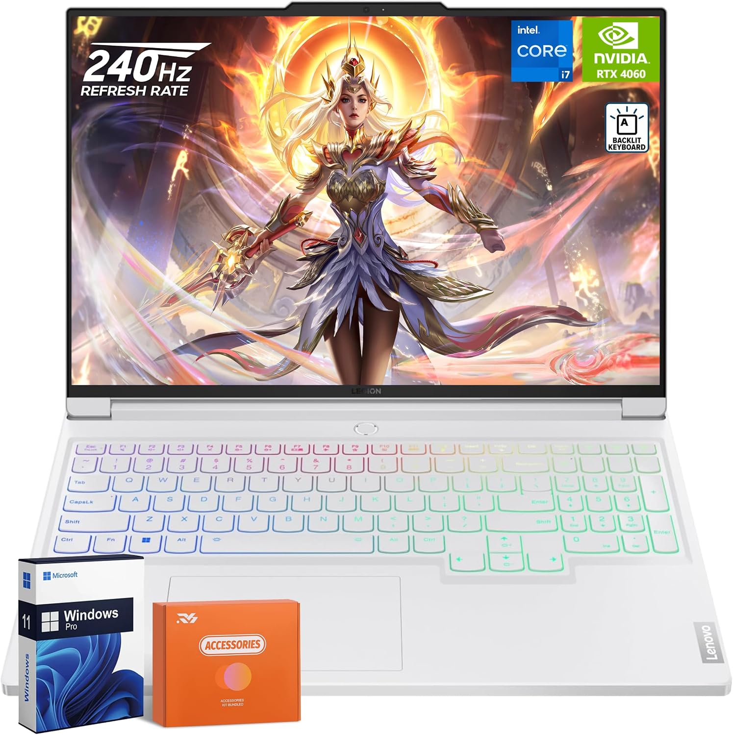 Lenovo Legion 7i 16 Inch Gaming Laptop, Intel i7 14700HX, NVIDIA RTX 4060, 2.5k LCD Display2560x1600, 64GB DDR5, 2TB SSD, WiFi 6E, Windows 11 Pro, Glacier White, with Accessories