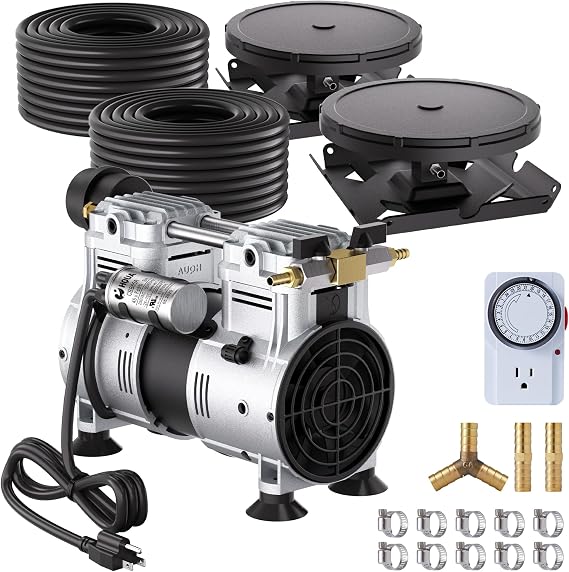 220V-240V PAS20H Pond & Lake Aeration System for Up to 3 Acre, 1/2 HP Compressor + Two 100' Weighted Self-Sinking Tubing + 2 Diffusers