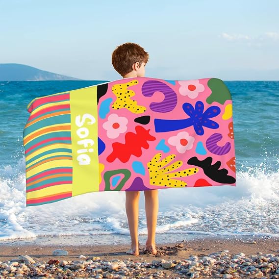 Personalized Beach Towels for Kids - Custom Beach Towels Text & Photo Design, Ultra-Soft Microfiber, Quick-Dry, Personalized Name Pool Towels for Beach, Pool, Travel, and Camping (Plants)