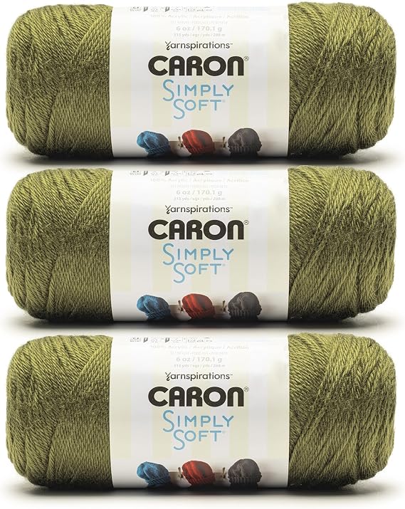 Caron Simply Soft Yarn for Crocheting & Knitting, Army Green, 3-Pack | #4 Worsted Medium, Soft 100% Acrylic Yarn for Crochet, Knitting, Blankets and Crafts, 315 Yards, 170.1g/6oz per skein