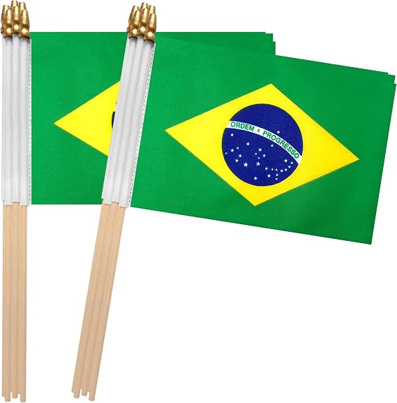 TSMD Brazil Stick Flag Brazilian Small Mini Hand Held Flags,5x8 Inch,12 Pack