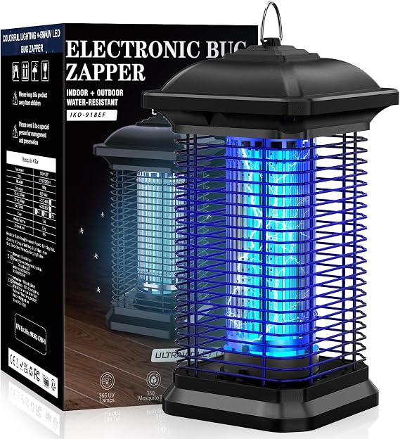Electric Insect Killer 18 W 4000 V Powerful Waterproof Fly Trap Electric UV Mosquito Lamp Fly Trap Range 100 m² for Indoor and Outdoor Use