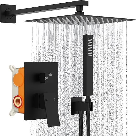 SunCleanse Matte Black 10" Shower System w/Handheld Spray Valve Kit