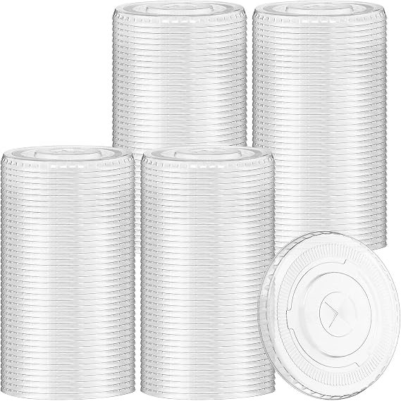 200 Pcs Clear Flat Cup Lids with Straw Slot, Fits 12 16 20 24 oz Cups