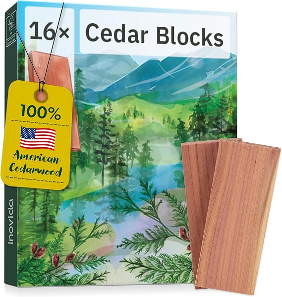 16 American Cedar Wood Blocks Stop Clothes Damage - Wardrobe Freshener Premium American Cedarwood Flowers for Fresh Scent in Drawers and Closets - Inovida