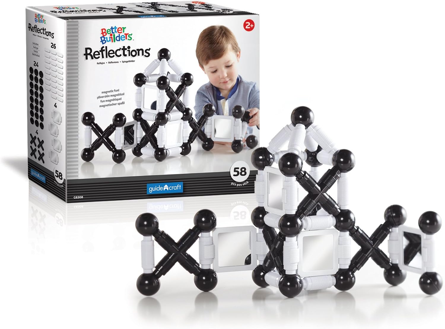 Guidecraft Better Builders Reflections 58 Piece Set First Magnetic Construction Building Set, STEM Educational Toy
