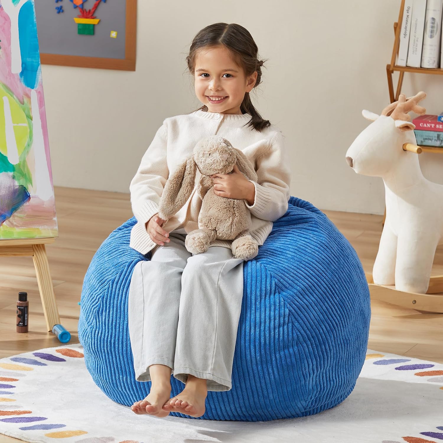 Hobestluk Bean Bag with Filler Teardrop Shape Removable Cover for Bedroom Living Room 70 cm Small Blue