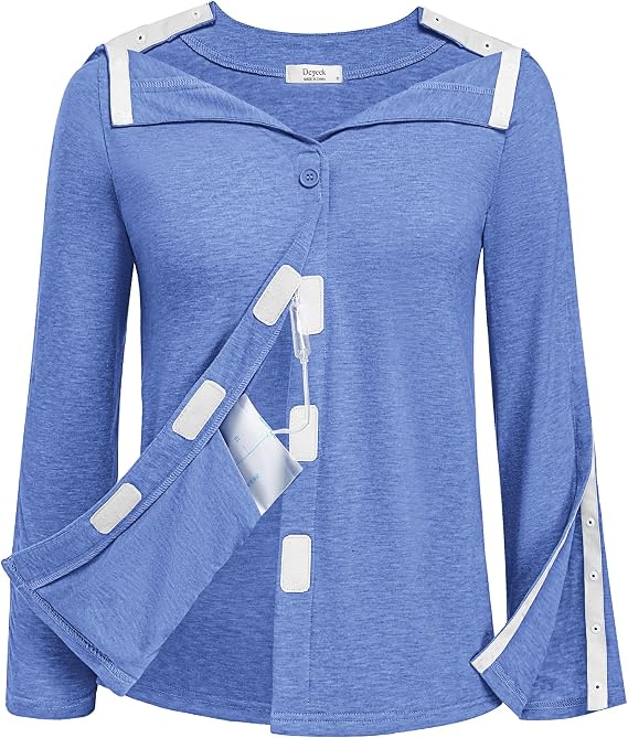 Deyeek Women's Mastectomy Shirts with Drain Pockets Shoulder Surgery Tops