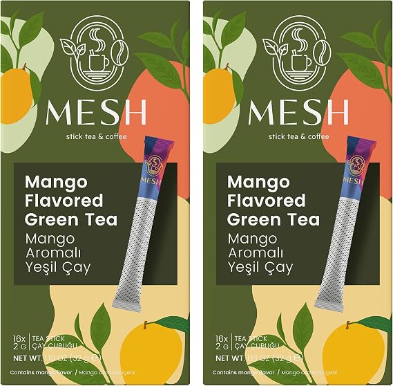 Mesh Stick Yeşil Çay Mango Meyve ve Bitki Çayı 2 Paket Bir arada 2 x 16