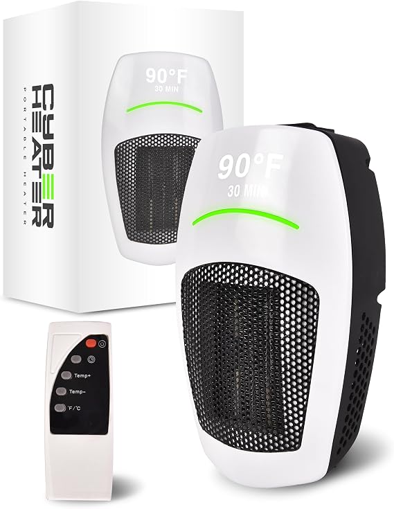 Cyber Heater Portable Space Heater for Indoor Use, Compact with Remote | 500W Electric Ceramic Heating for Small Bedroom, Office, Garage, Quiet, Energy Efficient, Timer, Thermostat, Bliss Heat
