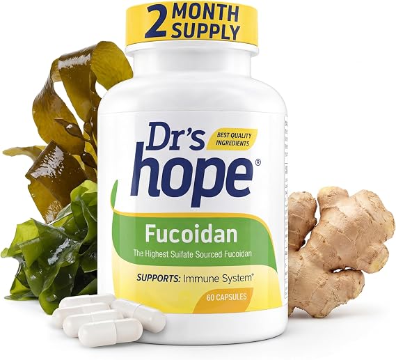 Fucoidan 65mg with Brown Seaweed Extract and Antioxidant Properties for Gut, Immune, and Heart Wellness - 60 Capsules, 1 Capsule a Day, 2 Months Supply
