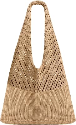 SANSTHS Crochet Mesh Beach Tote Bag Retro Hobo Knitted Bag Woven Tote Summer Shoulder Bag for Women
