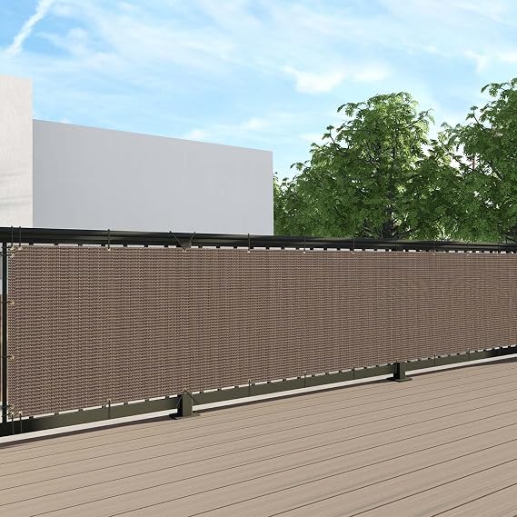 SunnyRoyal 3'x12' Balcony Privacy Fence Screen Apartment Railing Deck Cover, 3FT Outdoor Patio Screens with Zip Ties, HDPE Shade Cloth with Grommets, Mesh Fabric for Porch Backyard, Brown