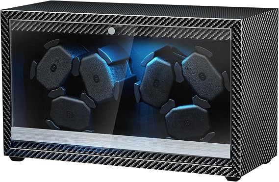 Mcbazel Carbon Fiber Pattern Automatic Six Watch Winder with LED Light-Black