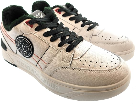 VERSACE JEANS COUTURE Mens White Fuzzy Lined Sneakers