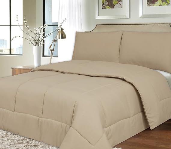 Sweet Home Collection Down Alternative Polyester Comforter Box Stitch Microfiber Bedding - Twin, Beige