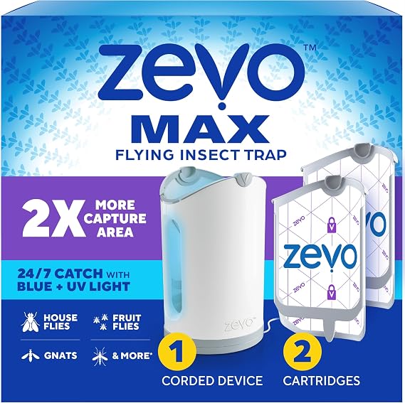 Zevo MAX Bug Catcher, Gnat & Fruit Fly Trap Indoors, 1 Base & 2 Refills