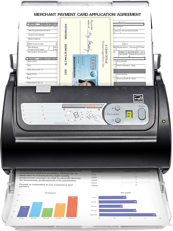 Plustek PS188 High Speed Double-Sided Color Document Scanner with Automatic Document Feeder ADF, 30 Pages Per Min, Compatible with Windows 7/8/10/11