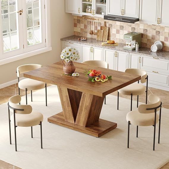 LITTLE TREE Rectangle Dining Table, 47" Kitchen Table for 4, Walnut Brown