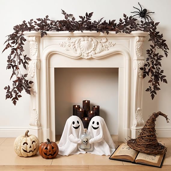 PERFNIQUE 2Pcs 6FT Artificial Fall Garland, Plum Seeded Cimicifuga Vine