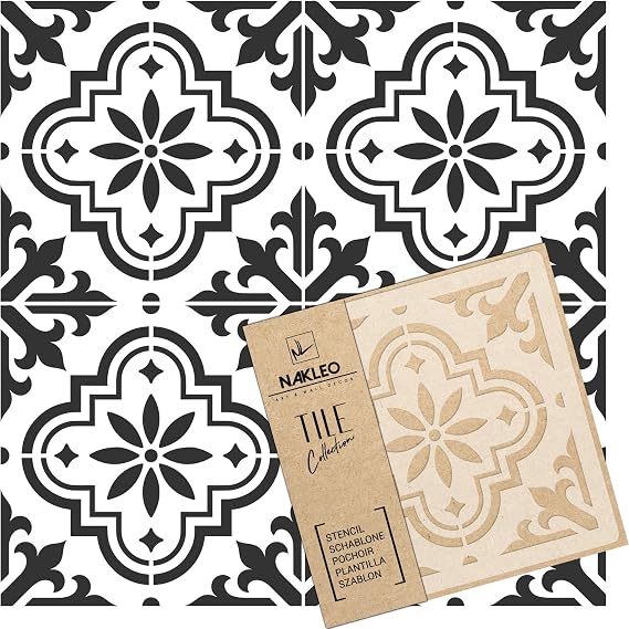 Valetta Tile 再利用可能なプラスチックステンシル モロッコ幾何学模様 床壁 13x13"