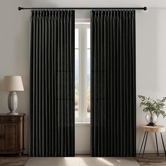 Pinch Pleated Curtains Thick Linen Blend Sheer Drapes Light Filtering