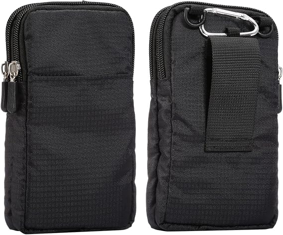 Cellphone Belt Clip Holster Men, Nylon Crossbody Cell Phone Purse, 6.9" Cellphone Belt Case Holder Mens Smartphone Belt Loop Pouch Zipper Pockets for iPhone 16 15 Pro Max Case 14 Plus S25 Ultra, Black