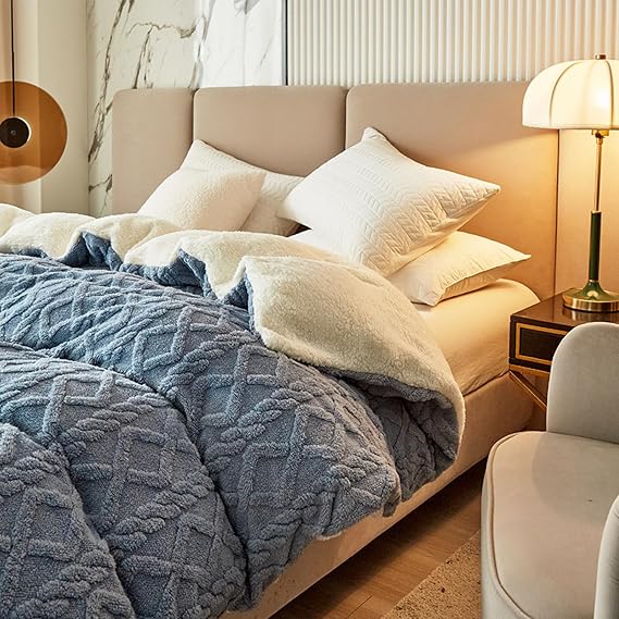 Winter Thickened Insulation Fluffy Comforter Cover, Super Soft Breathable Faux Fur Duvet Covers with Zipper Closur, Plush Double Sided Velvet Blanket (200x230cm(78.7x90.6), Blue)