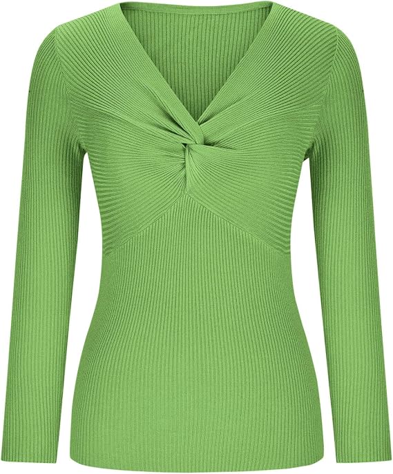 Front Twist Sweater for Women 2024 Trendy Solid Texture Pullovers Tops Fall Elegant Long Sleeve Simple Slim Sweaters